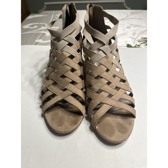 Eileen Fisher Oodle Cross Cross Strappy Tan Brown Block Heel Open Toe Sandals 9 - Picture 4 of 14